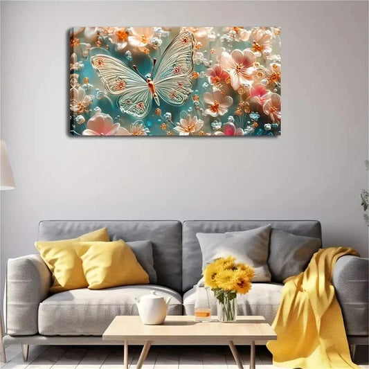 Transparent Butterfly Intricate Wall Art Canvas Office Home Room Framed 120x60cm