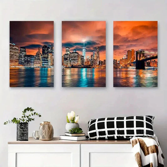 3pcs New York City Skyline Modern Urban Metal Print Ready to Hang Art