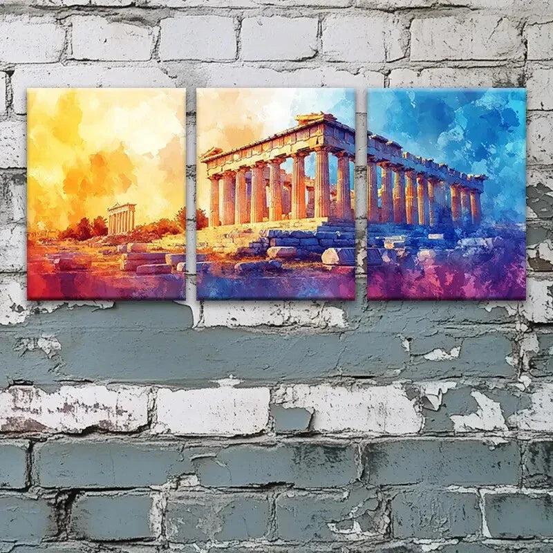 3pcs Ancient Greek Parthenon Architecture Metal Print Ready to Hang Art