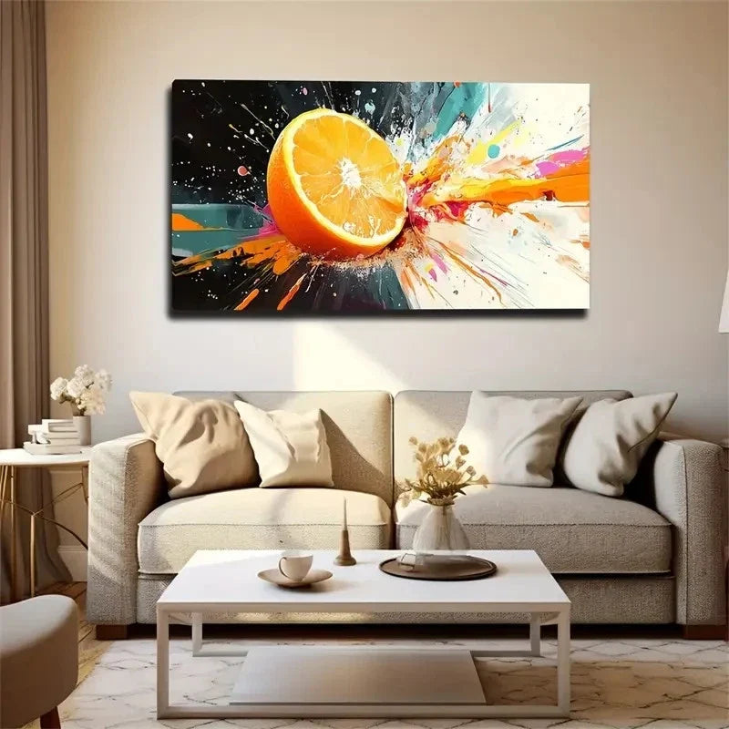 Orange & Splashed Pigments Wall Art Canvas Office Home Room Framed 120x60cm