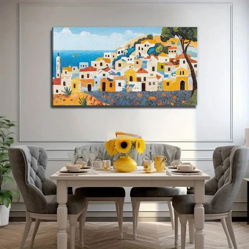 Vibrant Mediterranean Landscape Wall Art Canvas Office Home Room Framed 120x60cm