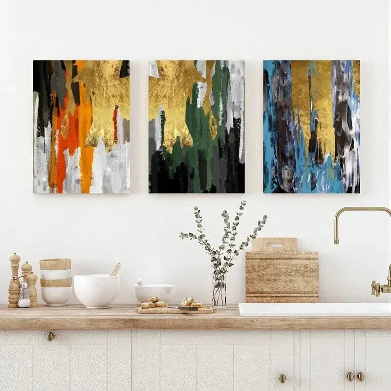 3pcs Designs in Black White Green & Blue Wall Art Set Canvas Framed 40x60cm - High Quality Print 100% Australian Made Wall Canvas Ready to Hang