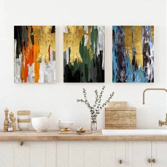 3pcs Designs in Black White Green & Blue Wall Art Set Canvas Framed 40x60cm - High Quality Print 100% Australian Made Wall Canvas Ready to Hang
