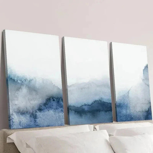 3pcs Modern Blue and Gray Neutral Earth Tone Wall Art Set Canvas Framed 40x60cm - High Quality Print 100% Australian Made Wall Canvas Ready to Hang