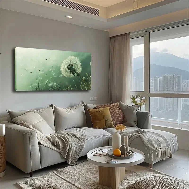 Serene Dandelion Seed Dispersal Wall Art Canvas Office Home Room Framed 120x60cm