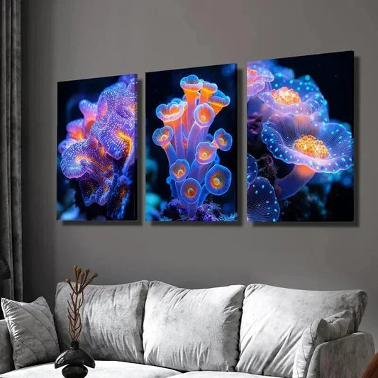 3pcs Colorful Coral Reefs with Various Flowers Wall Art Set Canvas Framed 40x60cm - High Quality Print 100% Australian Made Wall Canvas Ready to Hang