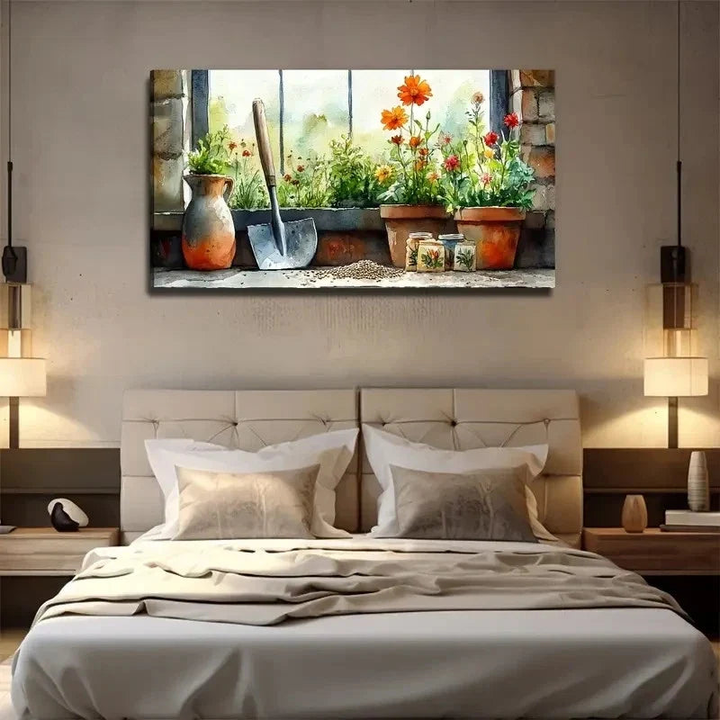 Modern Floral Window Scene Wall Art Canvas Office Home Room Framed 120x60cm