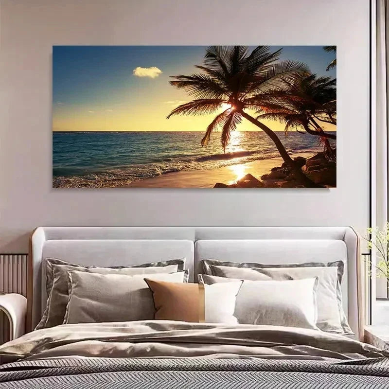 Deco Classic Retro Sunset Beach Wall Art Canvas Office Home Room Framed 120x60cm