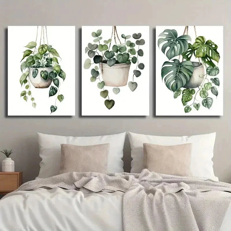 3pcs Green Monstera & Pothos Plant Wall Art Set Canvas Framed 40x60cm - High Quality Print 100% Australian Made Wall Canvas Ready to Hang