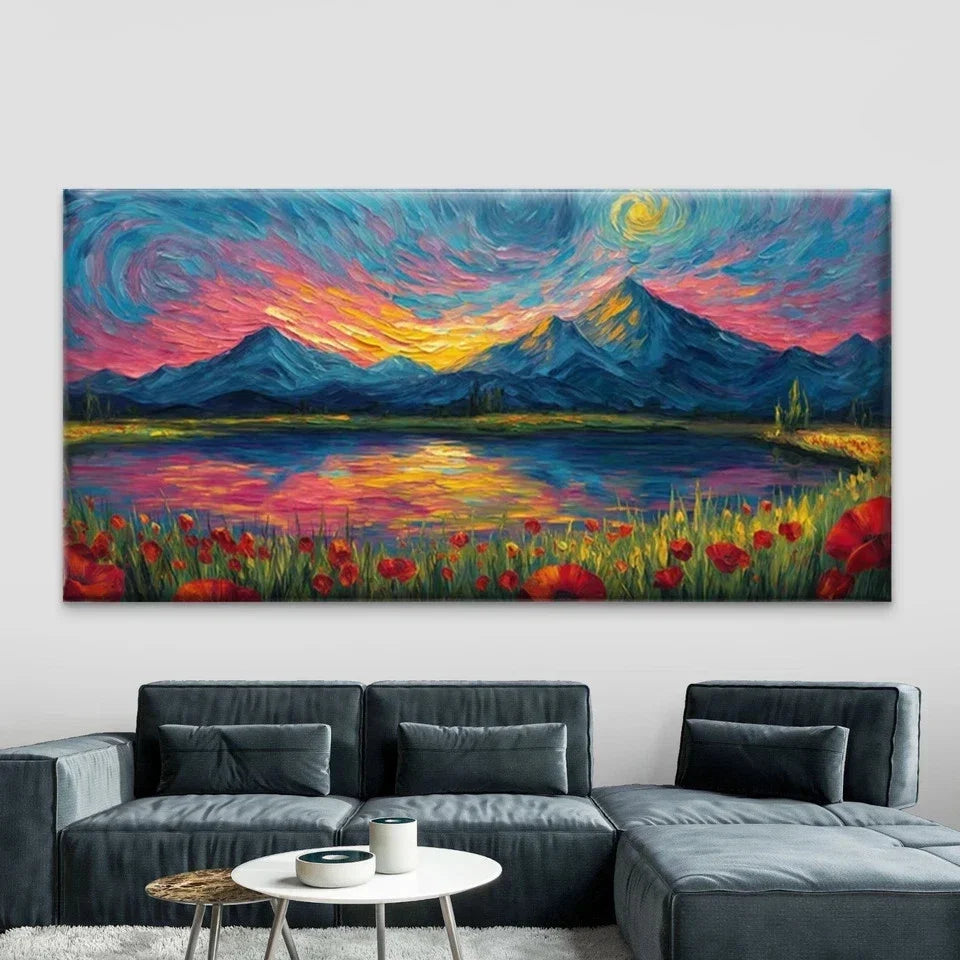 Colorful Sunset Lake Wall Art Canvas Office Home Room Framed 120x60cm