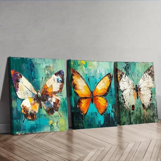3pcs Butterfly Painting Yellow Beauty Perfect Wall Art Set Canvas Framed 40x60cm - High Quality Print 100% Australian Made Wall Canvas Ready to Hang