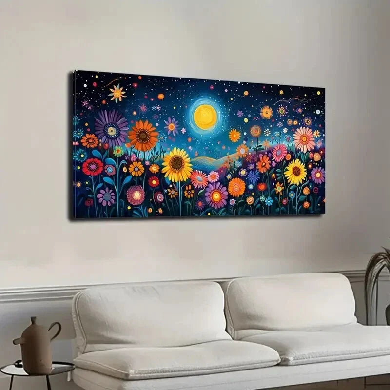 Vibrant Under Stars Design Wall Art Canvas Office Home Room Framed 120x60cm