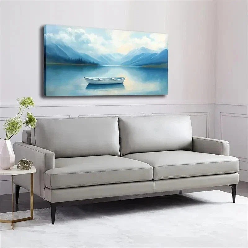 Minimalist Sailboat on Lake Wall Art Canvas Office Home Room Framed 120x60cm