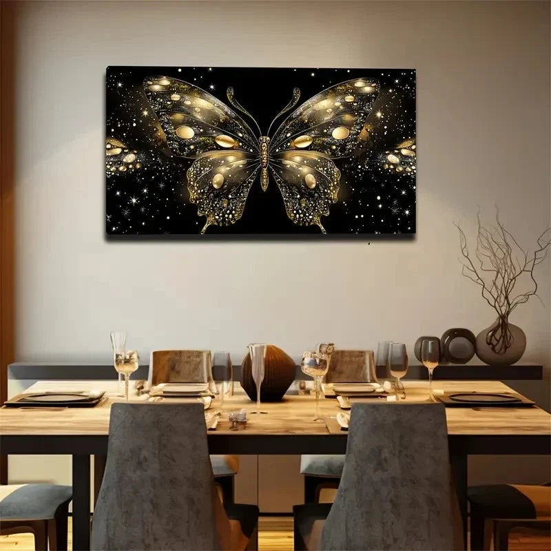Black Golden Butterfly Accents Wall Art Canvas Office Home Room Framed 120x60cm