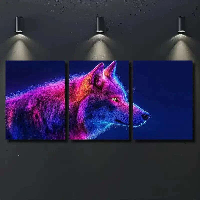 3pcs Vibrant Neon Wolf Decoration Wall Art Set Canvas Framed 40x60cm - High Quality Print 100% Australian Made Wall Canvas Ready to Hang