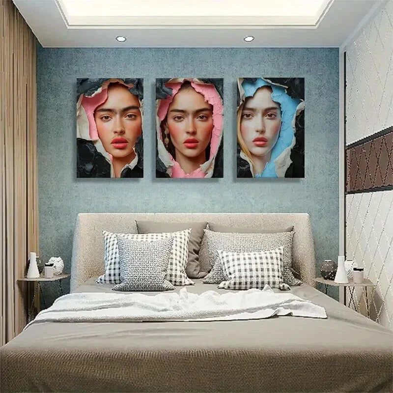 3pcs Elegant Female Faces Torn Paper Prefect Wall Art Set Canvas Framed 40x60cm - High Quality Print 100% Australian Made Wall Canvas Ready to Hang