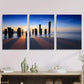 3pcs Sunset Beach Pillars Vibrant Blue & Orange Metal Print Ready to Hang Art