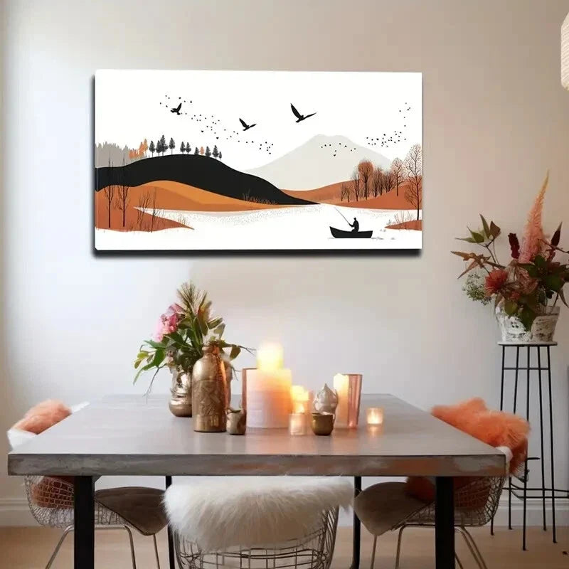 Lake & Birch Trees Mountain Wall Art Canvas Office Home Room Framed 120x60cm