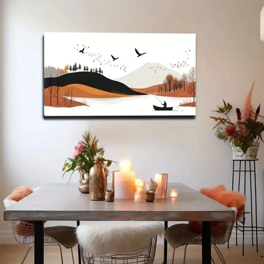 Lake & Birch Trees Mountain Wall Art Canvas Office Home Room Framed 120x60cm