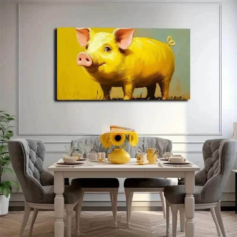 Piglet Ears Pink Tail Curled Wall Art Canvas Office Home Room Framed 120x60cm