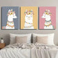 3pcs Cartoon Animals and Flowers Illustration Wall Art Set Canvas Framed 40x60cm - High Quality Print 100% Australian Made Wall Canvas Ready to Hang
