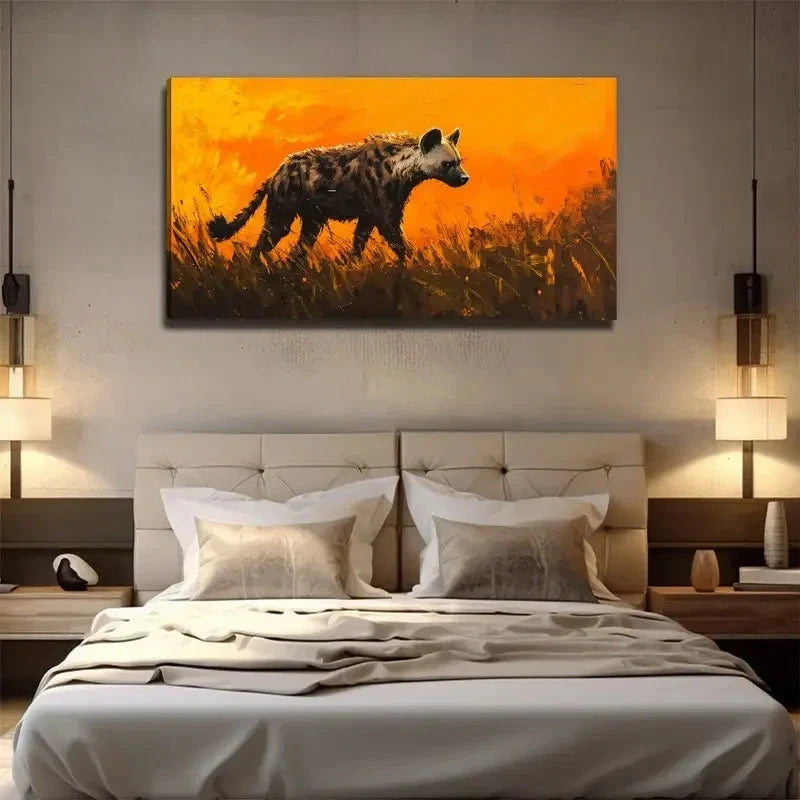 Vibrant Hyena Silhouette Wall Art Canvas Office Home Room Framed 120x60cm