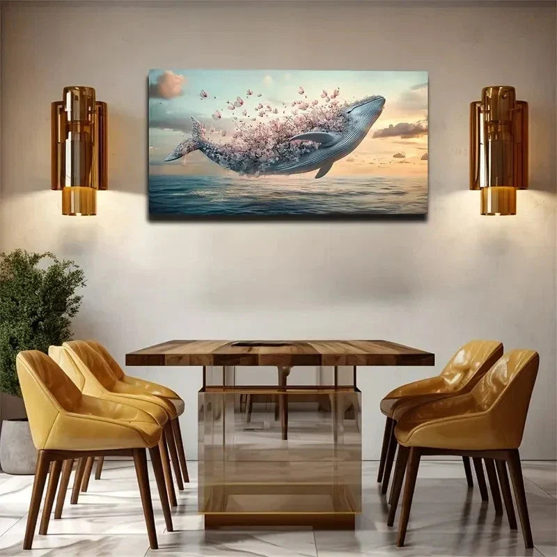 Bohemian Modern Whale Covered Wall Art Canvas Office Home Room Framed 120x60cm