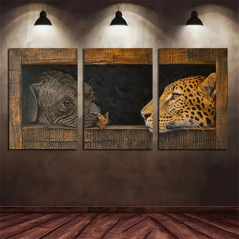3pcs Small Animals Hidden Under Large Animals Metal Print Ready to Hang Art