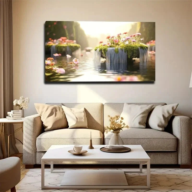 Vibrant Floral Nature Scene Wall Art Canvas Office Home Room Framed 120x60cm