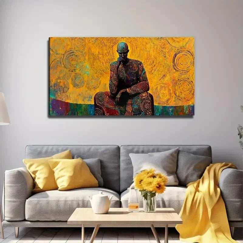 Modern Art Deco Thinker Statue Wall Art Canvas Office Home Room Framed 120x60cm