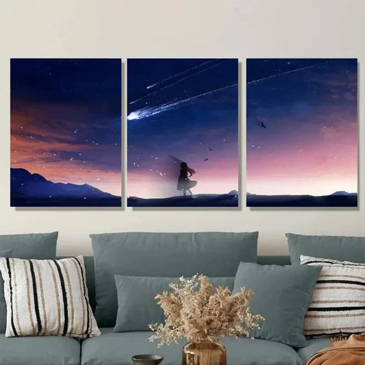 3pcs Starry Night Sky Triptych Metal Print Ready to Hang Art