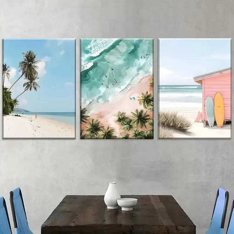 3pcs Vibrant Ocean Palm Trees Sunset Beaches Wall Art Set Canvas Framed 40x60cm - High Quality Print 100% Australian Made Wall Canvas Ready to Hang