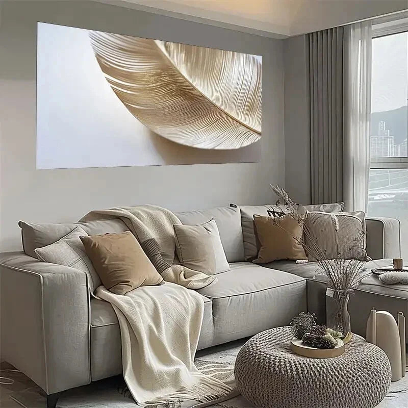 Modern Golden Feather Wall Art wall canvas office home room framed 120x60cm