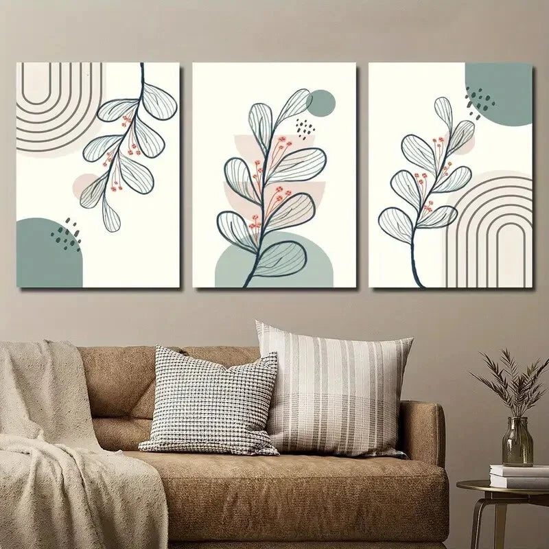 3pcs Sage Green Beige Boho Art Wall Art Set Canvas Framed 40x60cm - High Quality Print 100% Australian Made Wall Canvas Ready to Hang
