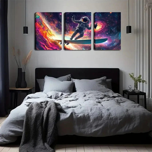 3pcs  Colorful Bright Silver Future Space Wall Art Set Canvas Framed 40x60cm - High Quality Print 100% Australian Made Wall Canvas Ready to Hang