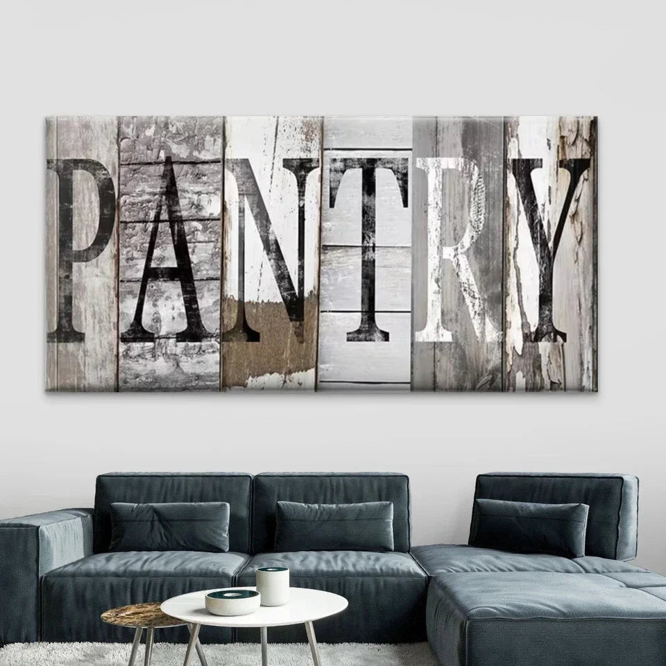 Rustic Wood Pantry Letter Wall Art Canvas Office Home Room Framed 80x45cm