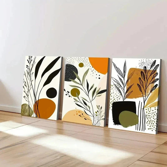 3pcs Boho Style Abstract Botanical Earth Tones Wall Art Set Canvas Framed 40x60cm - High Quality Print 100% Australian Made Wall Canvas Ready to Hang