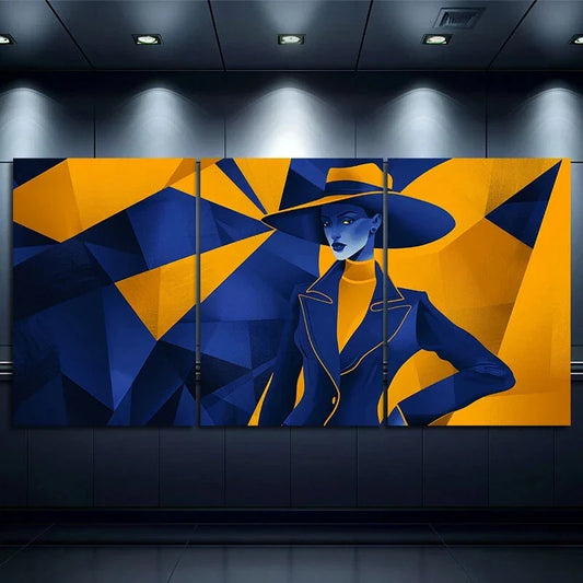 3pcs Modern Painting Blue & Golden Metal Print Ready to Hang Art
