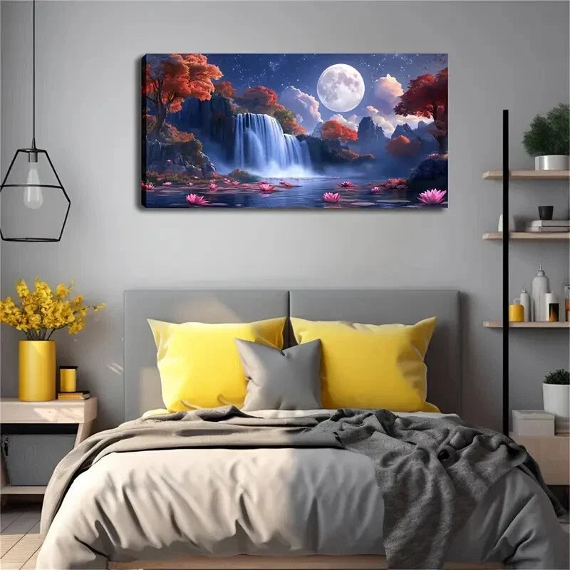 Waterfall Valley Landscape Wall Art Canvas Office Home Room Framed 120x60cm