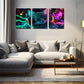 3pcs Neon Light Abstract Cat Listening to Music  Wall Art Set Canvas Framed 40x60cm - High Quality Print 100% Australian Made Wall Canvas Ready to Hang