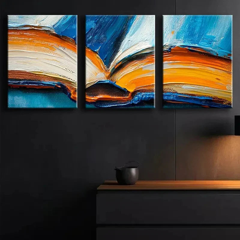 3pcs Abstract Painting of Book for Home Perfect Wall Art Set Canvas Framed 40x60cm - High Quality Print 100% Australian Made Wall Canvas Ready to Hang
