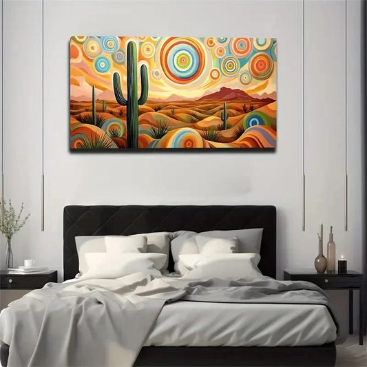 Desert Oasis Cactus Sky Wall Art Canvas Office Home Room Framed 120x60cm