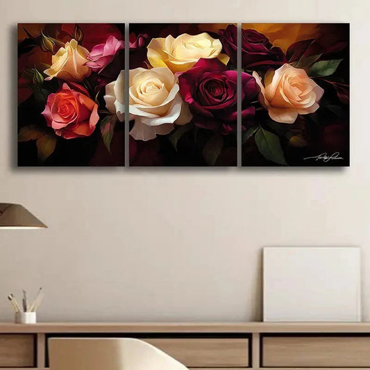 3pcs Roses of Different Colors Floral Perfect Wall Art Set Canvas Framed 40x60cm - High Quality Print 100% Australian Made Wall Canvas Ready to Hang