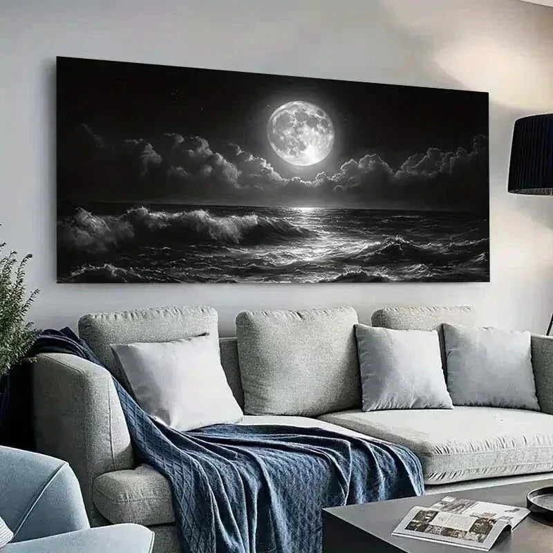 Landscape with Full Moon Cloud Wall Art Canvas Office Home Room Framed 120x60cm