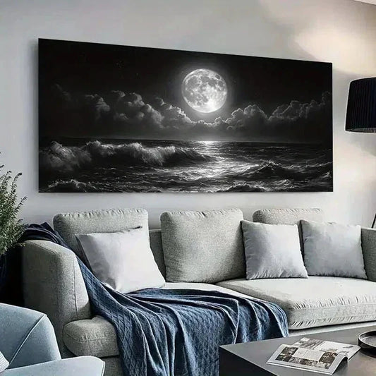 Landscape with Full Moon Cloud Wall Art Canvas Office Home Room Framed 120x60cm