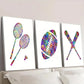 3pcs Rainbow Badminton Football Baseball Wall Art Set Canvas Framed 40x60cm - High Quality Print 100% Australian Made Wall Canvas Ready to Hang