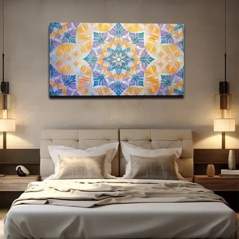 Bohemian Modern Abstract Wall Art Canvas Office Home Room Framed 80x45cm