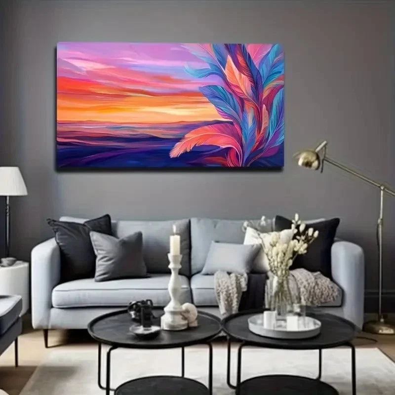 Vibrant Abstract Plant & Color Wall Art Canvas Office Home Room Framed 120x60cm