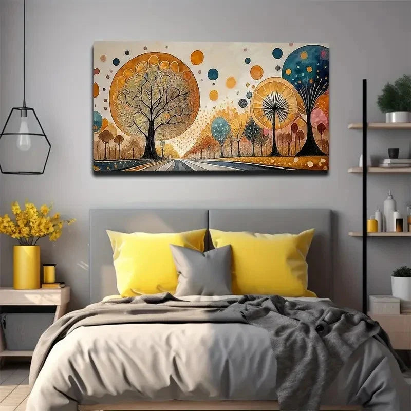 Vibrant Autumn Forest Wall Art Canvas Office Home Room Framed 80x45cm