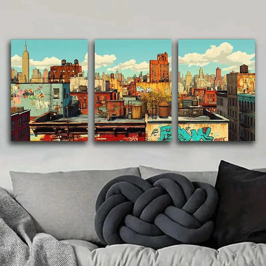 3pcs Urban New York Cityscape Colorful Perfect Wall Art Set Canvas Framed 40x60cm - High Quality Print 100% Australian Made Wall Canvas Ready to Hang